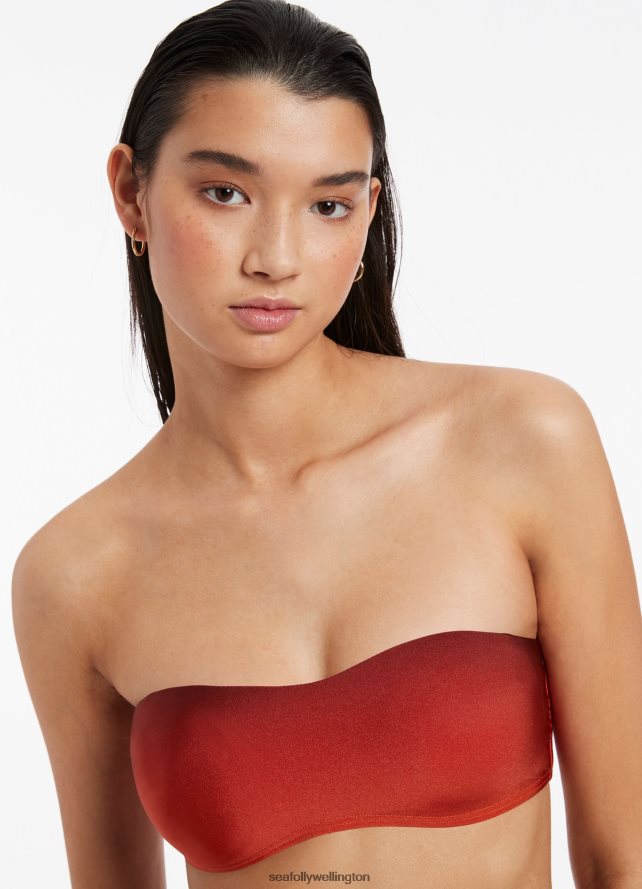 Seafolly Women Oia Sunset Minimal Bandeau Bikini Top Swimwear Burnt Orange LT08Z8448