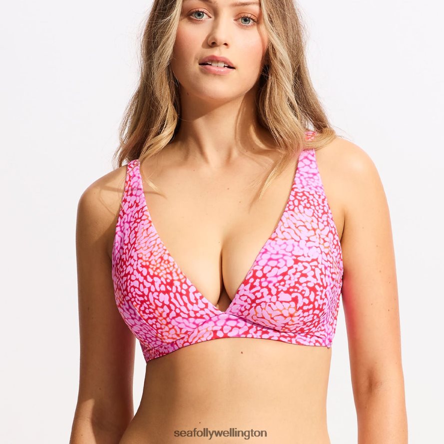 Seafolly Women Sea Skin Dd Fixed Tri Bikini Top Swimwear Fuchsia Rose LT08Z8403