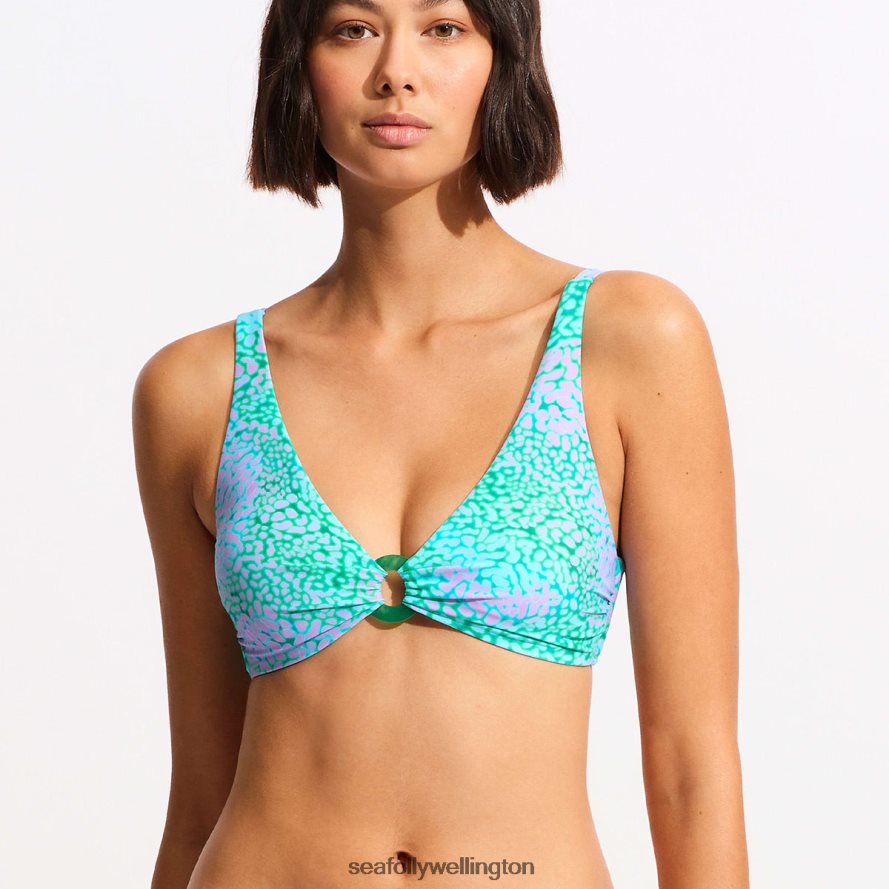 Seafolly Women Sea Skin Longline Triangle Bikini Top Swimwear Vivid Green LT08Z8536