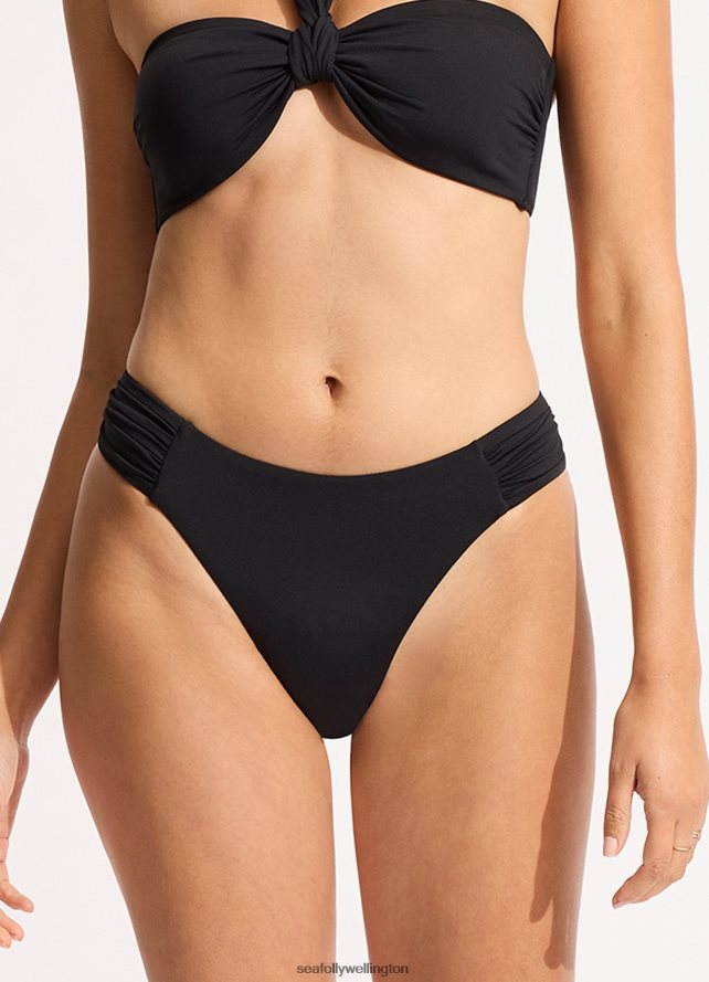 Seafolly Women Collective High Leg Ruched Side Bikini Bottom Swimwear Black LT08Z8210