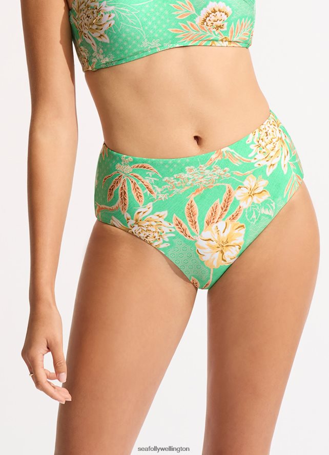 Seafolly Women Eden High Waisted Bikini Bottom Swimwear Mint LT08Z8184