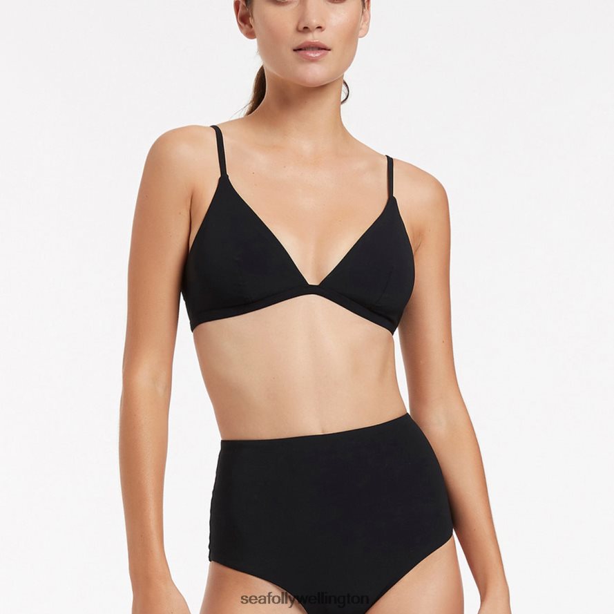 Seafolly Women Jetset High Waisted Bikini Bottom Swimwear Black LT08Z8286