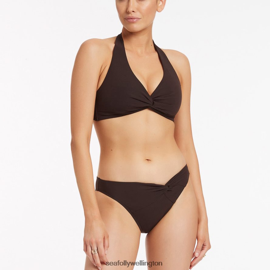 Seafolly Women Jetset Twist Front Bikini Bottom Swimwear Chocolate LT08Z8473