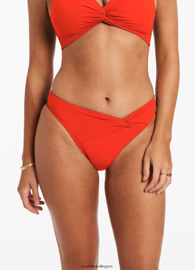 Seafolly Women Jetset Twist Front Bikini Bottom Swimwear Fiamma LT08Z8577