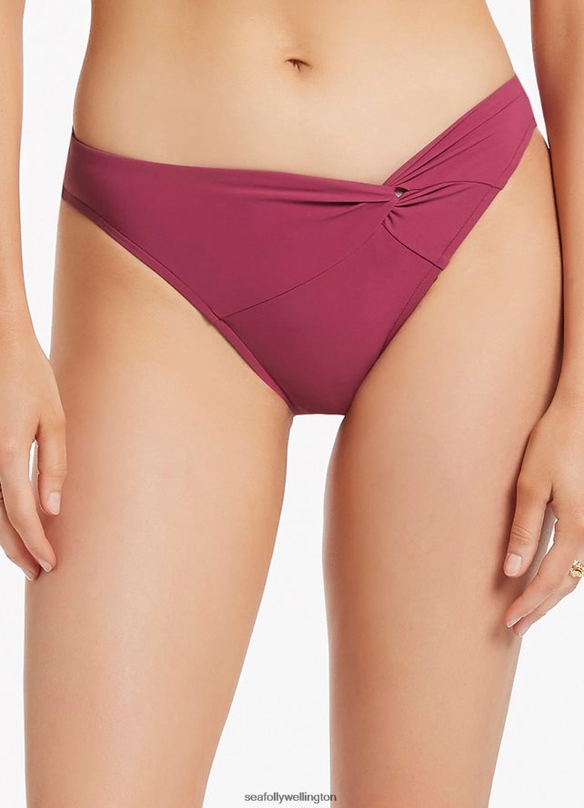 Seafolly Women Jetset Twist Front Bikini Bottom Swimwear Orchid LT08Z8553