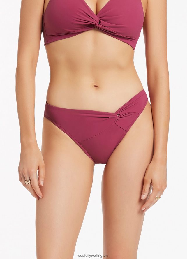 Seafolly Women Jetset Twist Front Bikini Bottom Swimwear Orchid LT08Z8553