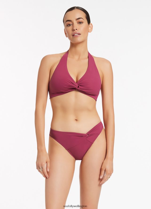 Seafolly Women Jetset Twist Front Bikini Bottom Swimwear Orchid LT08Z8553