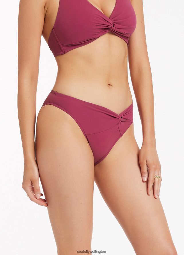 Seafolly Women Jetset Twist Front Bikini Bottom Swimwear Orchid LT08Z8553