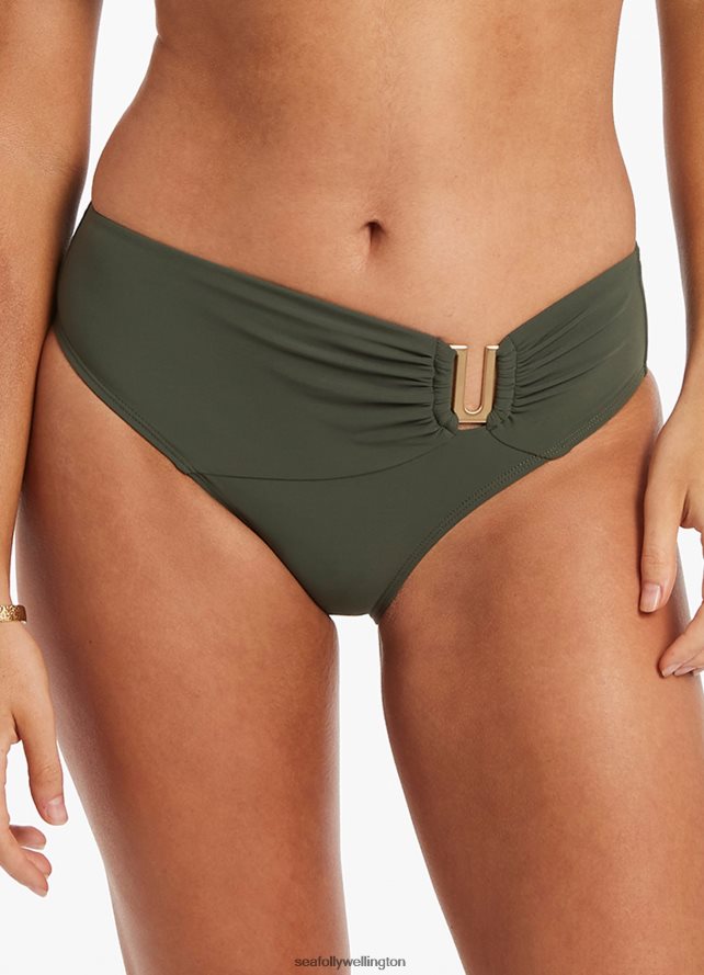 Seafolly Women Jetset U Trim Mid Pant Swimwear Olive LT08Z8458
