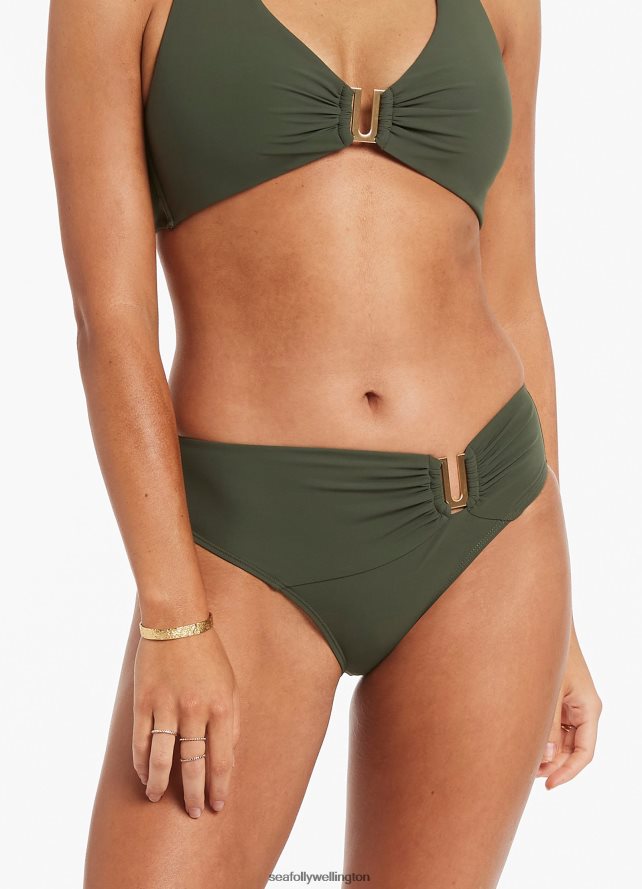 Seafolly Women Jetset U Trim Mid Pant Swimwear Olive LT08Z8458