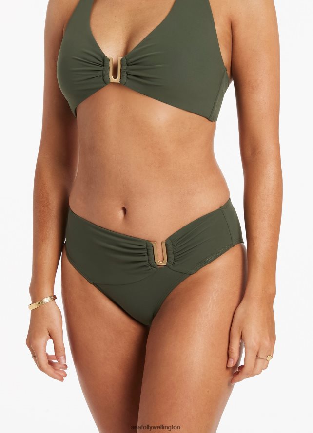 Seafolly Women Jetset U Trim Mid Pant Swimwear Olive LT08Z8458