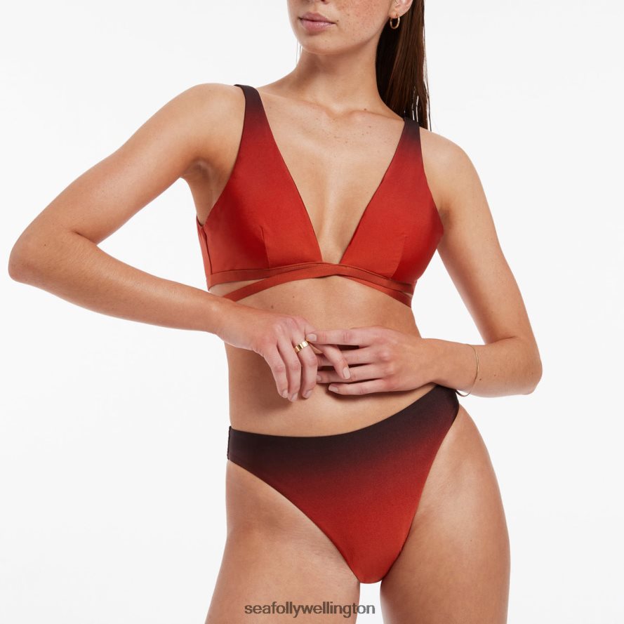 Seafolly Women Oia Sunset High Legline Bikini Bottom Swimwear Burnt Orange LT08Z8345