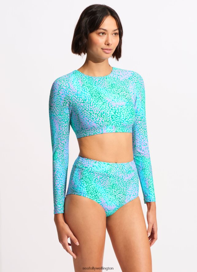 Seafolly Women Sea Skin High Waisted Bikini Bottom Swimwear Vivid Green LT08Z8524