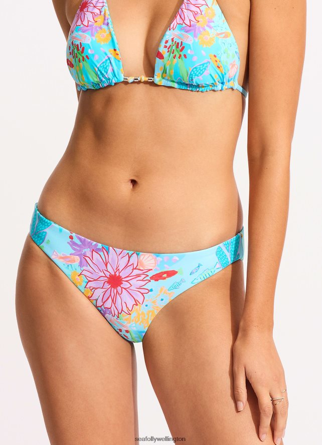 Seafolly Women Under The Sea Reversible Hipster Bikini Bottom Swimwear Blue Mist LT08Z8521