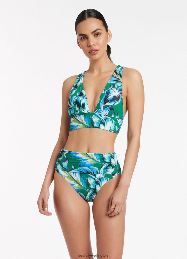 Seafolly Women Viva Fold Down Pant Swimwear Emerald LT08Z8626