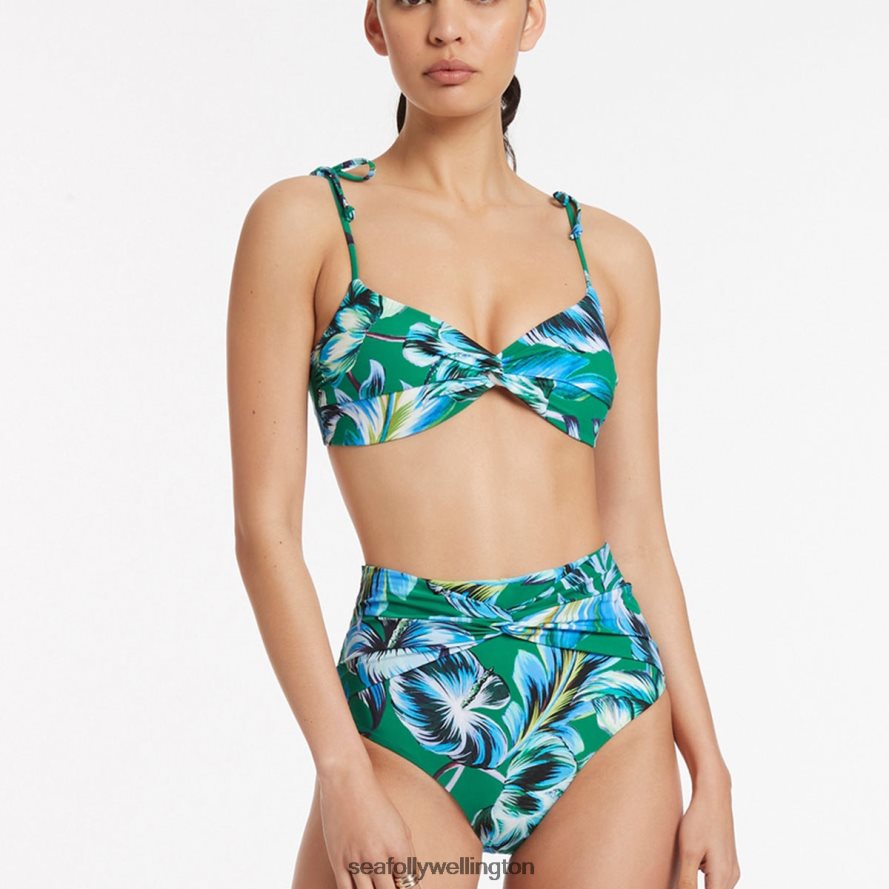 Seafolly Women Viva Twist Front Bikini Bottom Swimwear Emerald LT08Z8422
