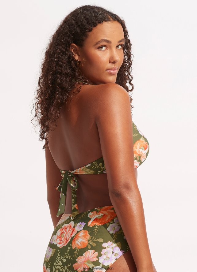 Seafolly Women Paradise Garden Tab Front Halter Bra Swimwear Avocado LT08Z8609