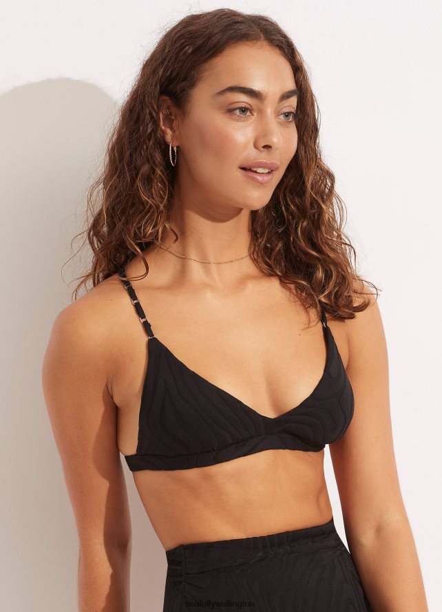 Seafolly Women Second Wave Fixedtri Bra Swimwear Black LT08Z8612