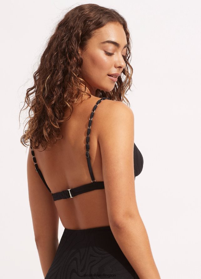 Seafolly Women Second Wave Fixedtri Bra Swimwear Black LT08Z8612