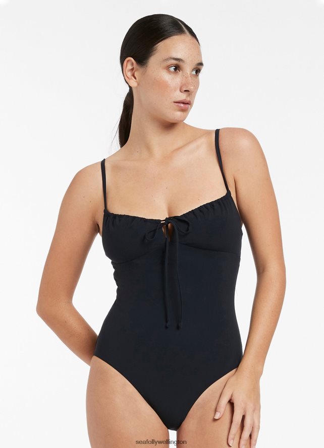 Seafolly Women Jetset Gathered Front One Piece Swimwear Black LT08Z8153