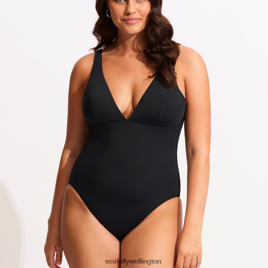 Seafolly Women Collective V Neck One Piece Swimwear Black LT08Z8133