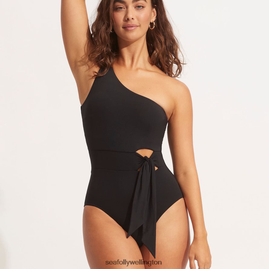Seafolly Women Collective Tie Waist One Piece Swimwear Black LT08Z894