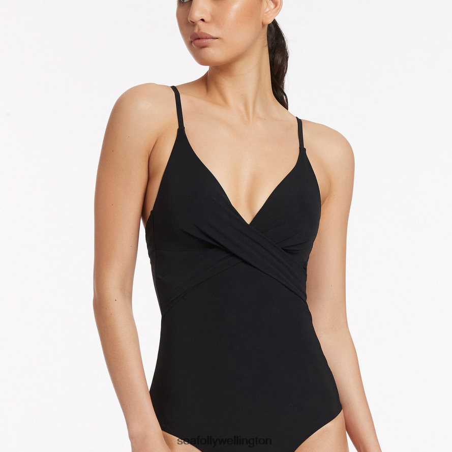 Seafolly Women Jetset Cross Over Moulded One Piece Swimwear Black LT08Z8137