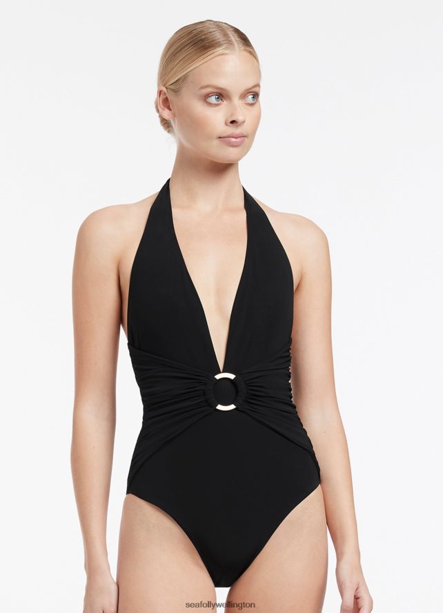 Seafolly Women Jetset Plunge One Piece Swimwear Black LT08Z8128