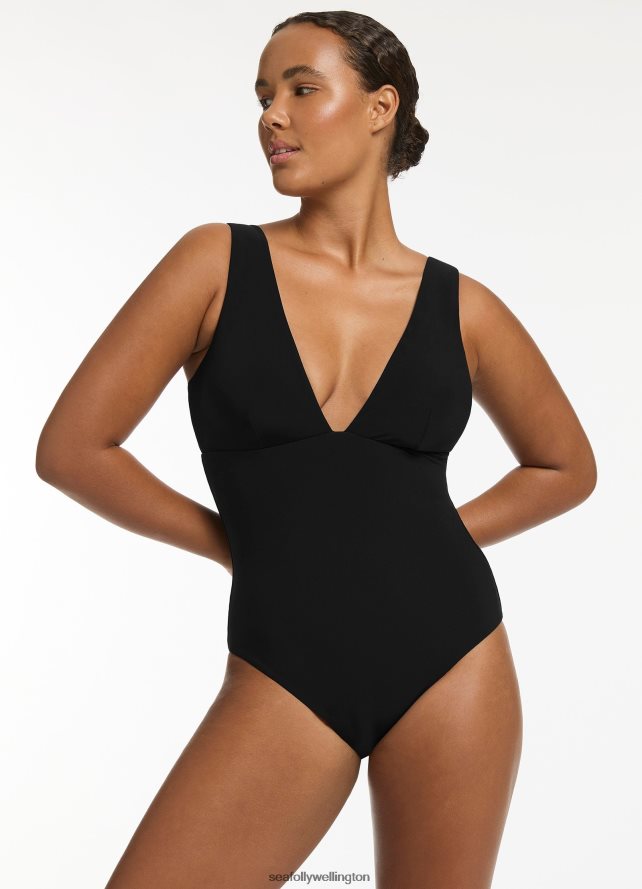 Seafolly Women Jetset Plunge One Piece Swimwear Black LT08Z825