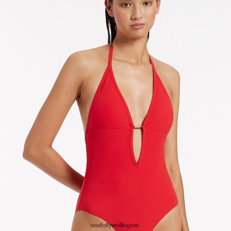Seafolly Women Jetset Plunge One Piece Swimwear Cherry LT08Z884
