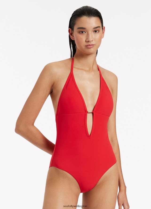 Seafolly Women Jetset Plunge One Piece Swimwear Cherry LT08Z884
