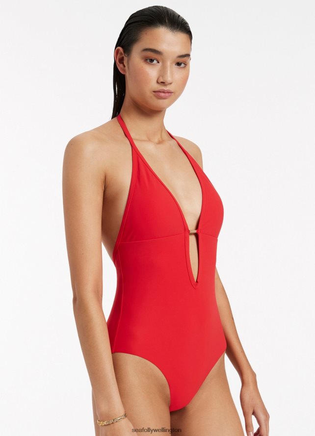 Seafolly Women Jetset Plunge One Piece Swimwear Cherry LT08Z884