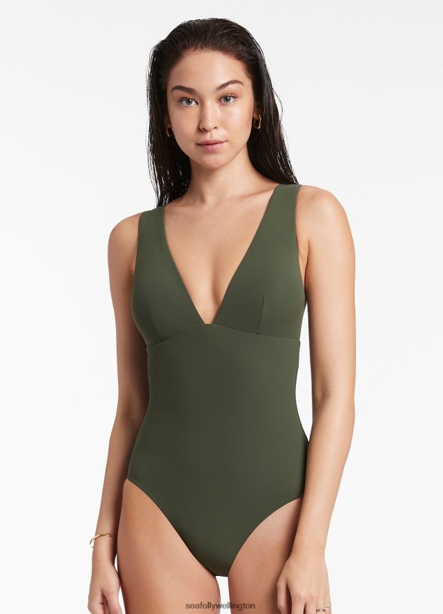 Seafolly Women Jetset Plunge One Piece Swimwear Olive LT08Z8129