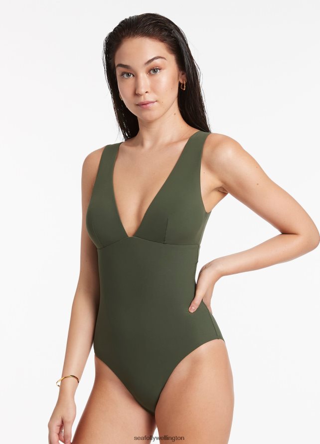Seafolly Women Jetset Plunge One Piece Swimwear Olive LT08Z8129