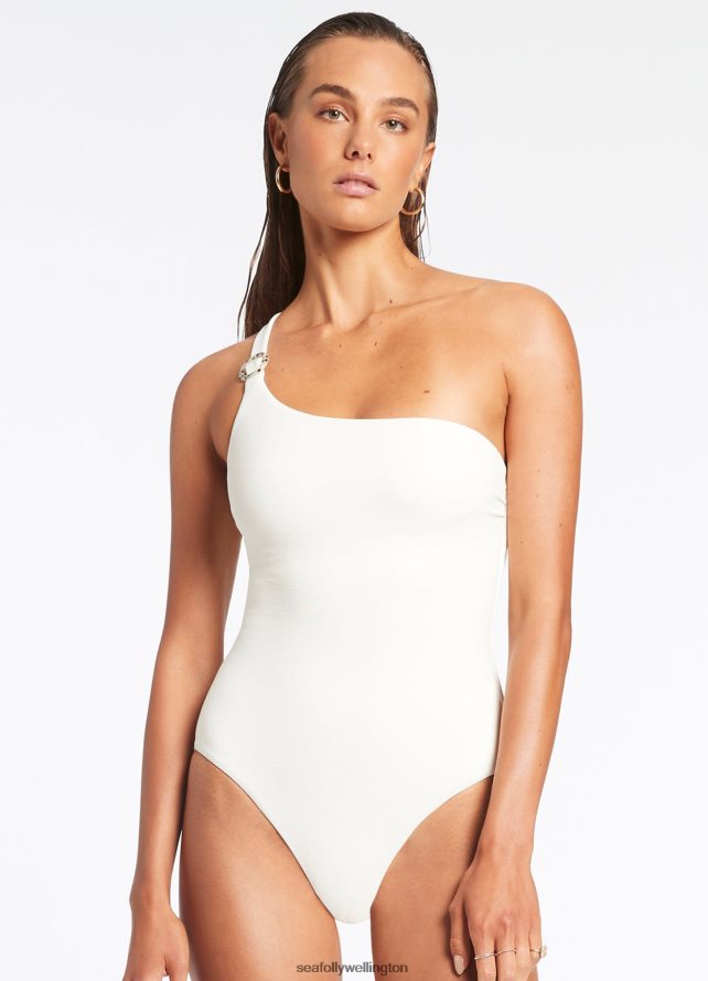 Seafolly Women Isla Rib One Shoulder One Piece Swimwear Cream LT08Z8155