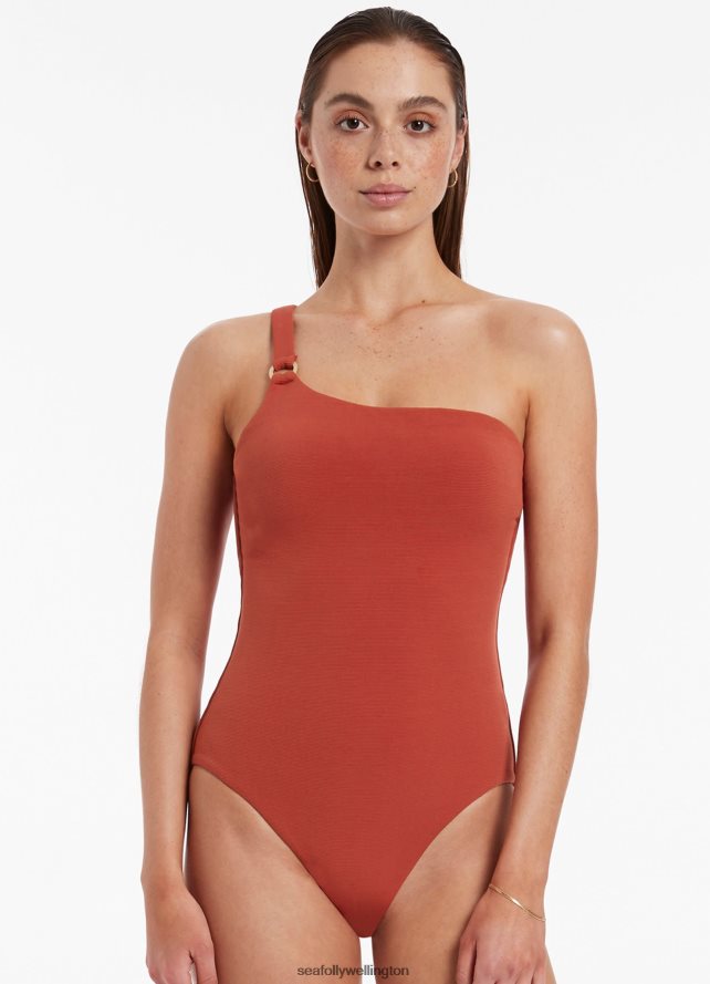 Seafolly Women Isla Rib One Shoulder One Piece Swimwear Russet LT08Z878