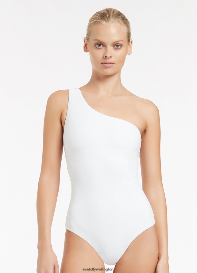 Seafolly Women Jetset One Shoulder One Piece Swimwear White LT08Z875