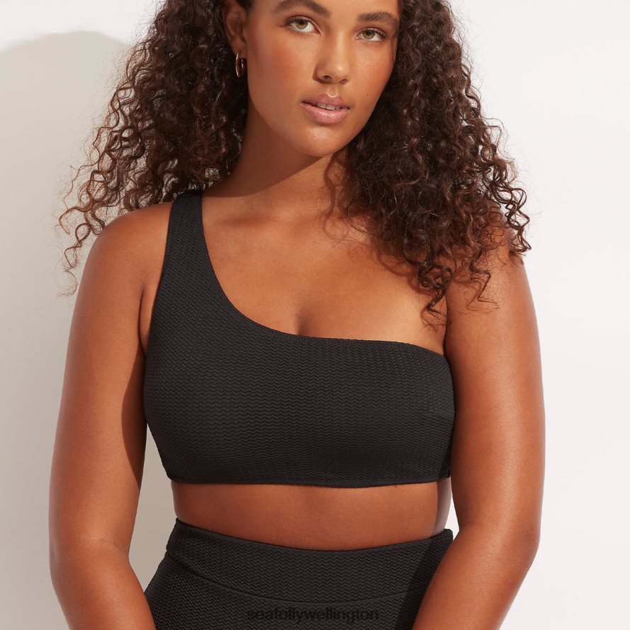 Seafolly Women Sea Dive One Shoulder Top Swimwear Black LT08Z8322