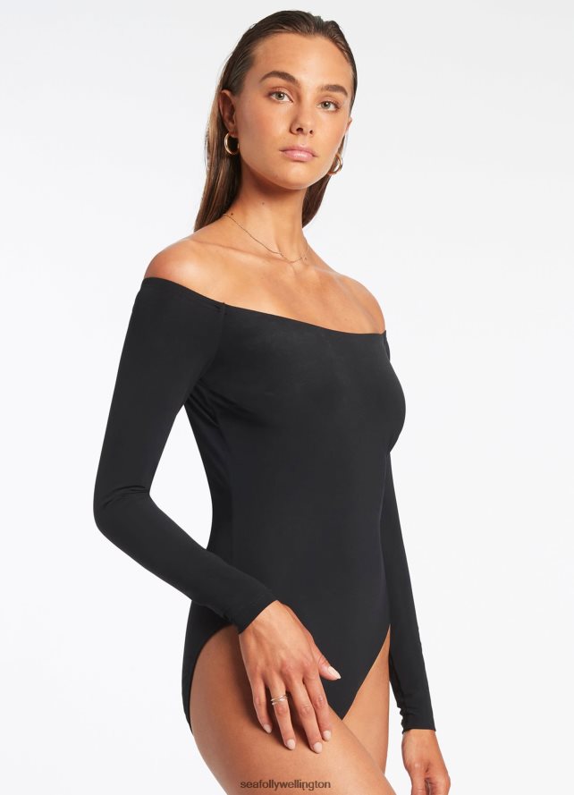 Seafolly Women Jetset Off Shoulder Surfsuit Swimwear Black LT08Z886