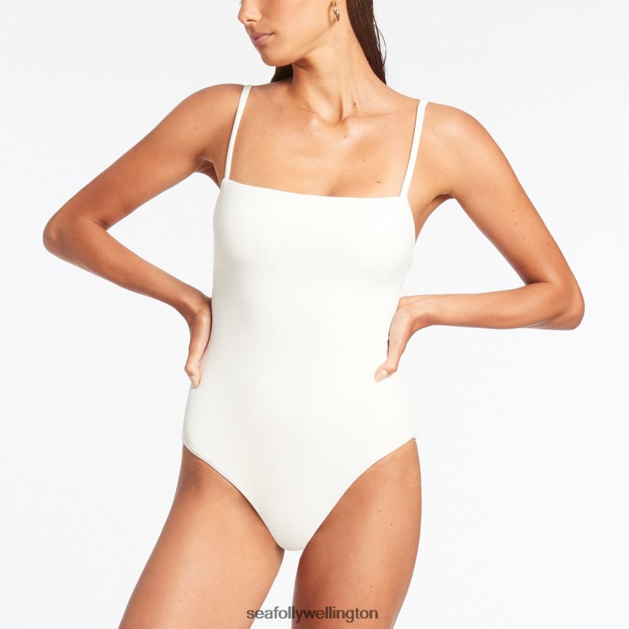 Seafolly Women Isla Rib Minimal Tank One Piece Swimwear Cream LT08Z8121