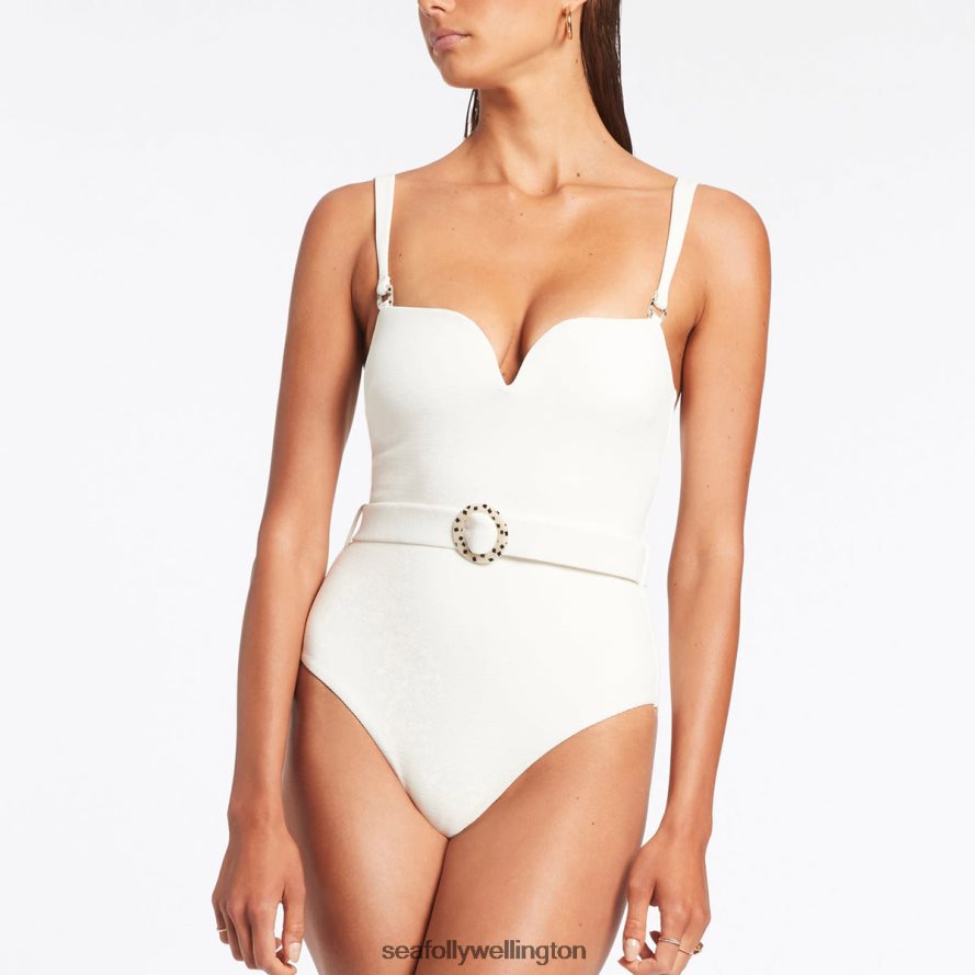 Seafolly Women Isla Rib Sweetheart Tank One Piece Swimwear Cream LT08Z8119