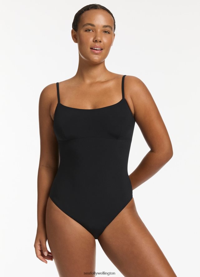Seafolly Women Jetset Tank One Piece Swimwear Black LT08Z896