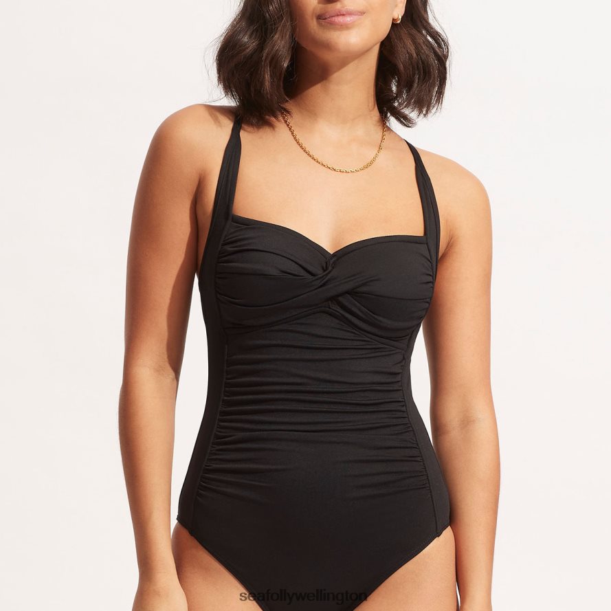 Seafolly Women Collective Twist Halter One Piece Swimwear Black LT08Z892