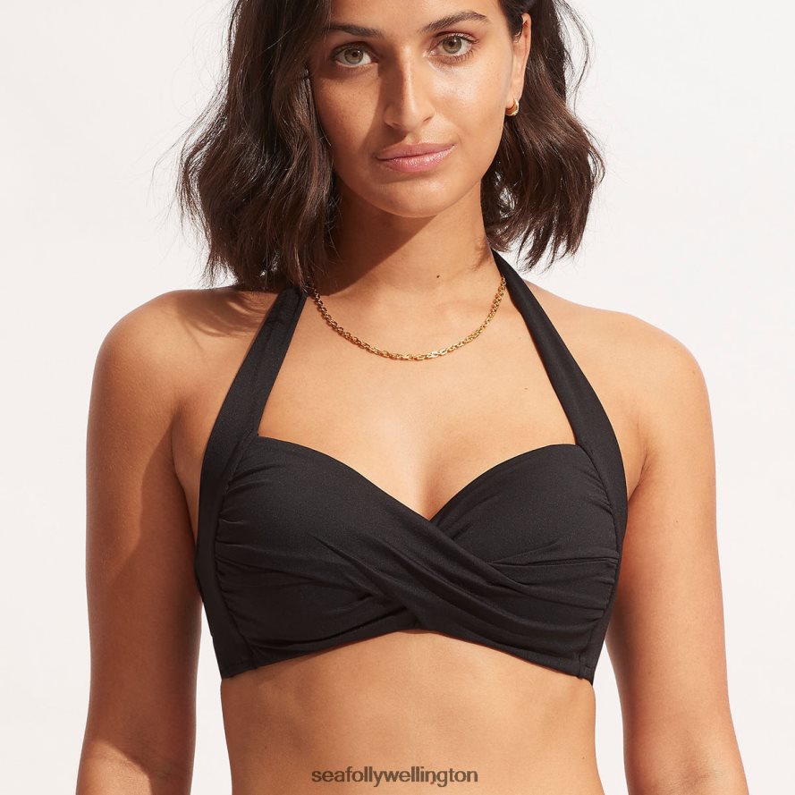 Seafolly Women Collective Twist Soft Cup Halter Swimwear Black LT08Z8202