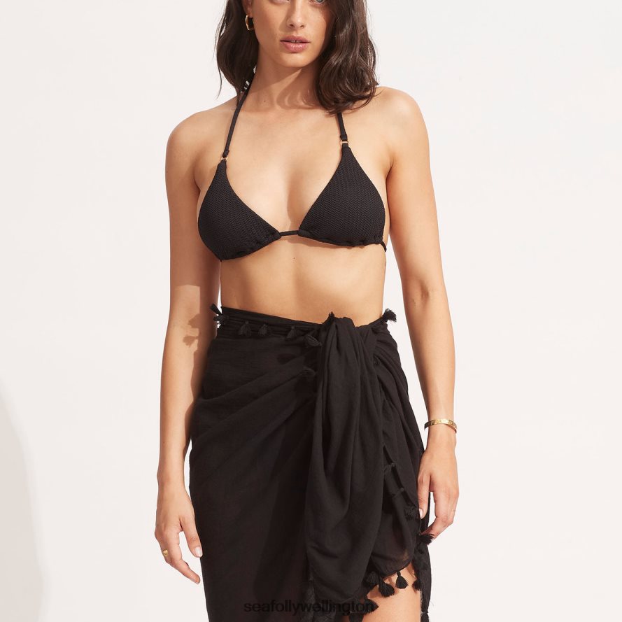 Seafolly Women Cotton Gauze Sarong Swimwear Black LT08Z8715