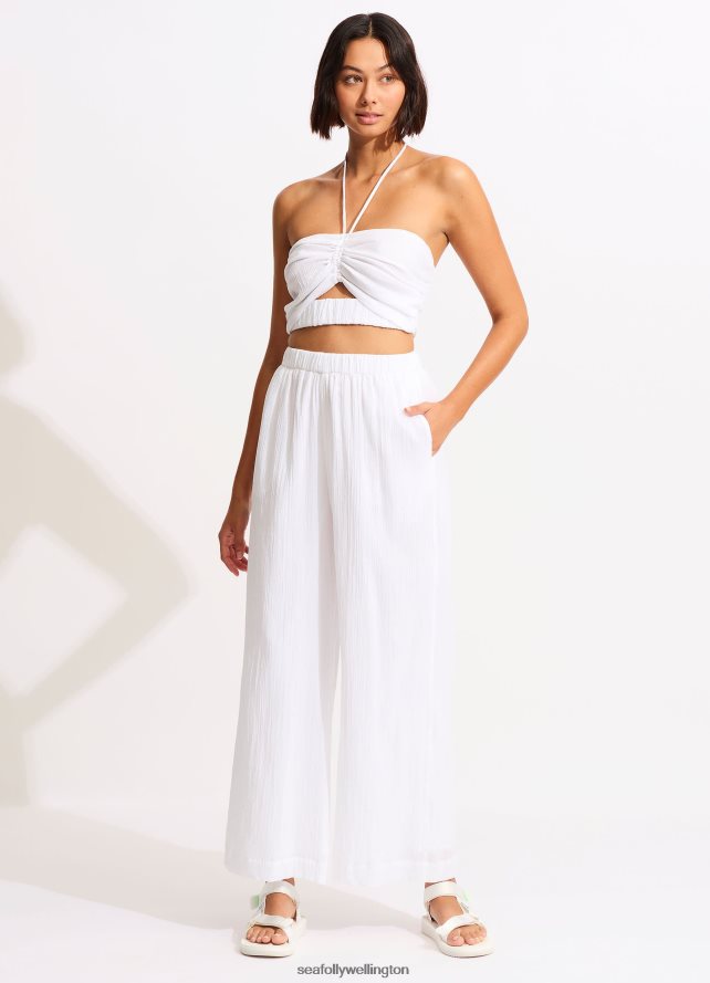 Seafolly Women Crinkle Crop Top Swimwear White LT08Z8735