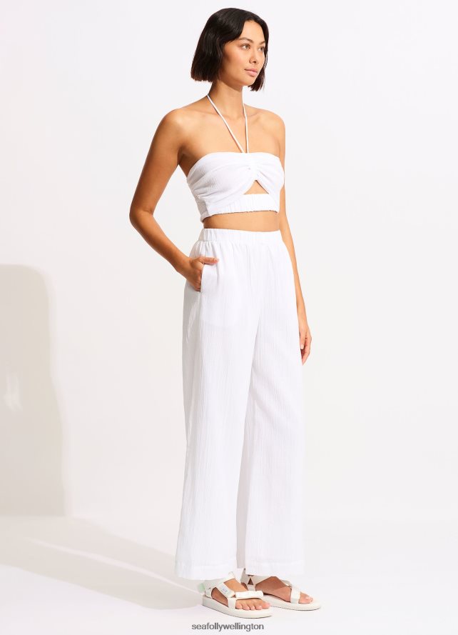 Seafolly Women Crinkle Crop Top Swimwear White LT08Z8735