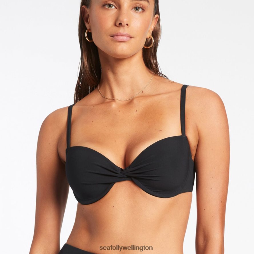 Seafolly Women Jetset Twist Front Moulded Top Swimwear Black LT08Z8280