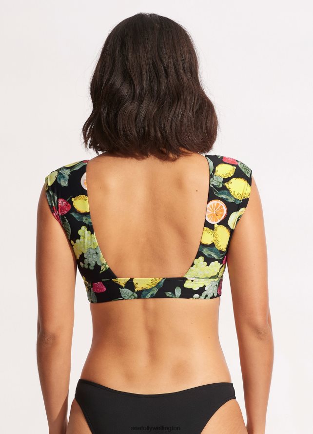 Seafolly Women Lemoncello Cap Sleeve Top Swimwear Black LT08Z8630