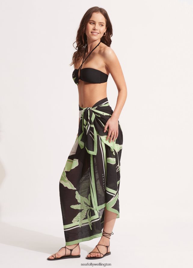 Seafolly Women Palm Paradise Pareo Swimwear Black LT08Z8723